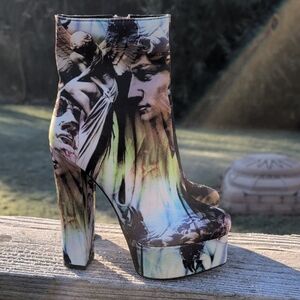 Artistic Azalea Wang Print Platform Heeled Boots, Y2K, Goth